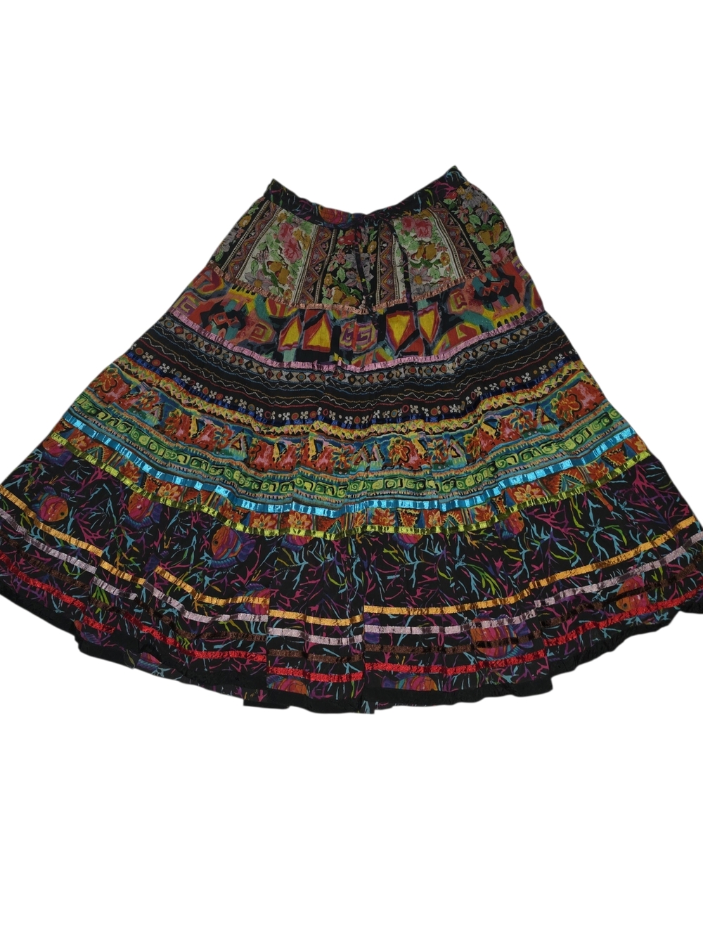 TravelSmith Multicolor Boho Circle Skirt with Black Base